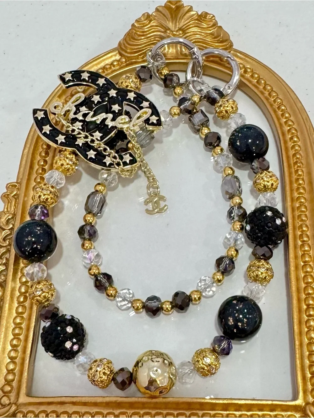New Black & Gold Beaded Phone Chain